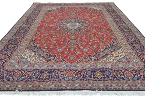 Vintage Red Floral Traditional 9x13 Kashan Persian Rug