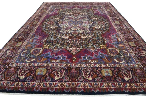 Vintage Purple-navy Pictorial Traditional 10X13 Kashmar Persian Rug