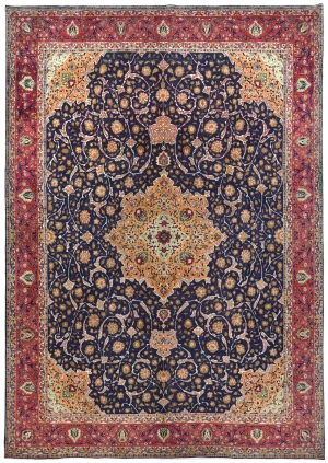 Vintage Purple-navy Traditional 10X13 Tabriz Persian Rug