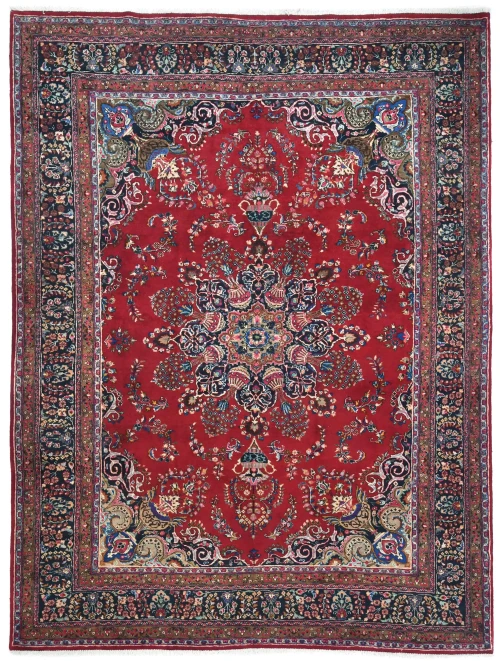 Vintage Red Traditional 8x11 Sabzevar Persian Rug