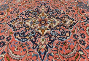 Vintage Coral Pink Floral 9X13 Sarouk Persian Rug