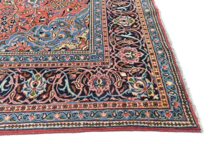 Vintage Coral Pink Floral 9X13 Sarouk Persian Rug