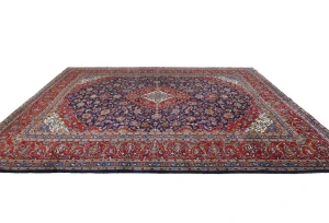 Vintage Purple-navy Floral Traditional 10X13 Kashan Persian Rug