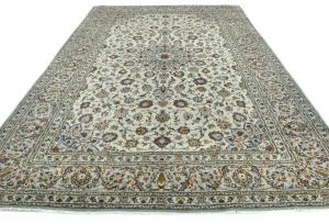 Vintage Cream Floral Traditional 8X12 Kashan Persian Rug