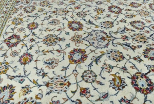 Vintage Cream Floral Traditional 8X12 Kashan Persian Rug