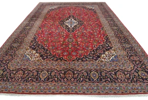 Vintage Red Floral Traditional 10X13 Kashan Persian Rug