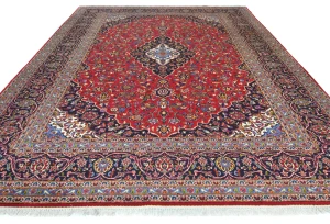 Vintage Red Floral Traditional 10X13 Kashan Persian Rug