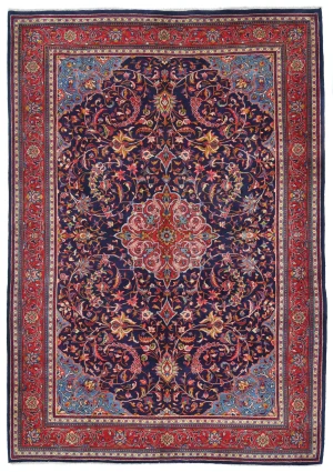 Vintage  Purple-navy Floral Traditional 7X10 Mahal Persian Rug