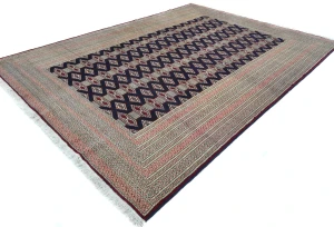 Vintage Purple-navy Tribal 8X11 Turkoman Persian Oriental Rug