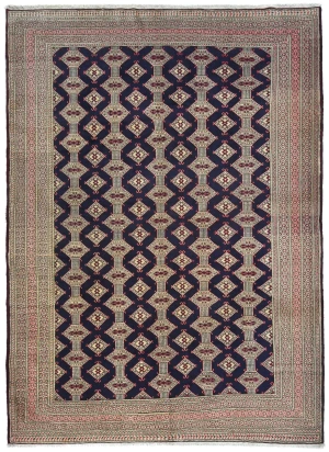 Vintage Purple-navy Tribal 7X10 Turkoman Persian Oriental Rug