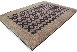 Vintage Purple-navy Tribal 7X10 Turkoman Persian Oriental Rug