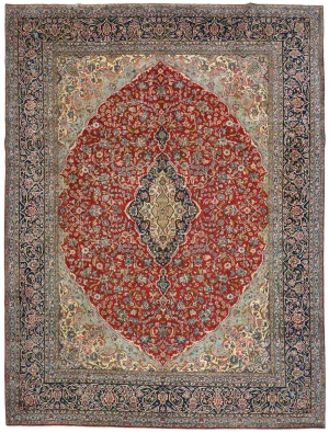 Vintage Red Traditional Floral 10x13 Kerman Persian Rug