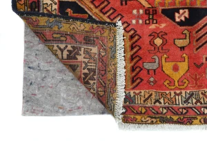 Vintage Coral Red Pictorial Tribal 5'0X10'5 Heriz Persian Runner Rug