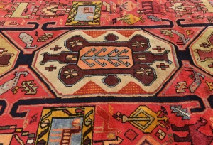 Vintage Coral Red Pictorial Tribal 5'0X10'5 Heriz Persian Runner Rug