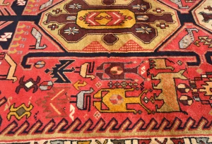 Vintage Coral Red Pictorial Tribal 5'0X10'5 Heriz Persian Runner Rug