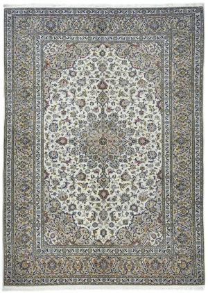 Vintage Cream Traditional Floral 6'7X9'4 Kashan Persian Rug