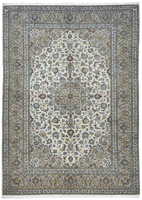 Vintage Cream Traditional Floral 6'7X9'4 Kashan Persian Rug