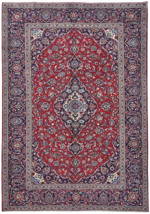 Vintage Red Floral Traditional 8x11 Kashan Persian Rug