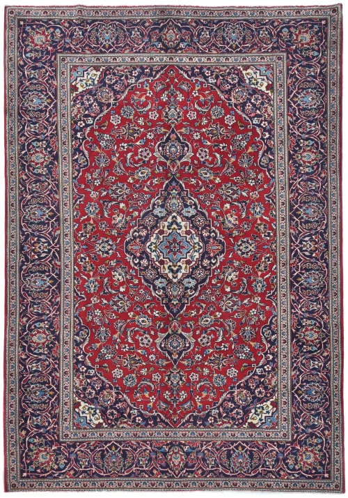 Vintage Red Floral Traditional 8x11 Kashan Persian Rug
