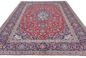 Vintage Red Floral Traditional 8x11 Kashan Persian Rug