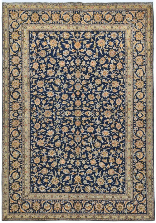 Vintage Cream Traditional 9X12 Kashan Persian Rug