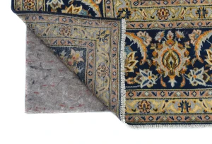 Vintage Dark Navy Floral Traditional 9X13 Kashan Persian Rug