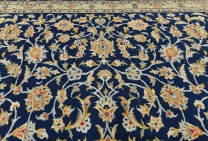 Vintage Dark Navy Floral Traditional 9X13 Kashan Persian Rug
