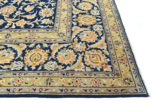 Vintage Dark Navy Floral Traditional 9X13 Kashan Persian Rug