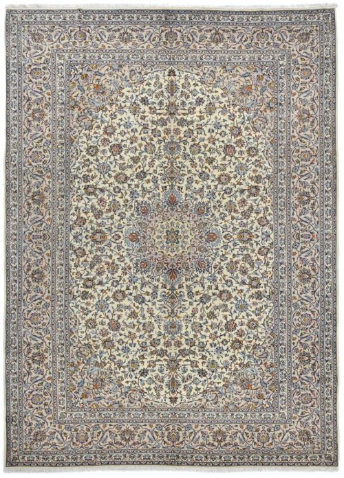 Vintage Cream Traditional 9X12 Kashan Persian Rug