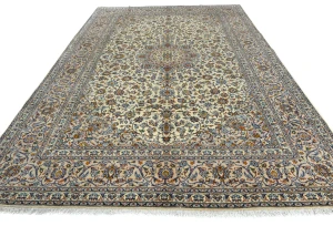 Vintage Cream Traditional 9X12 Kashan Persian Rug