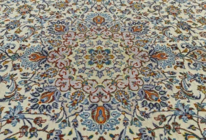 Vintage Cream Traditional 9X12 Kashan Persian Rug