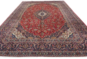 Vintage Red Floral Traditional 10X13 Kashan Persian Rug