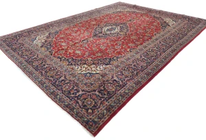 Vintage Red Floral Traditional 10X13 Kashan Persian Rug