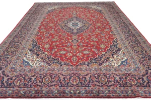 Vintage Red Floral Traditional 10X13 Kashan Persian Rug