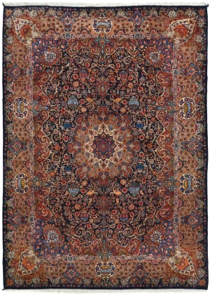 Vintage Dark Purple-navy Traditional 10X13 Kashmar Persian Rug