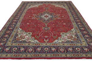 Vintage Red Floral Traditional 8X11 Tabriz Persian Rug
