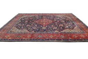 Vintage Purple-navy Floral Traditional 9X12 Mahal Persian Rug
