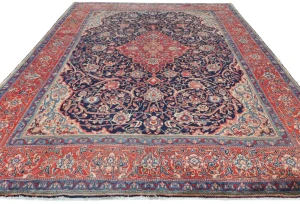Vintage Purple-navy Floral Traditional 9X12 Mahal Persian Rug