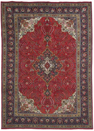 Vintage Red Floral Traditional 8X11 Tabriz Persian Rug