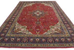 Vintage Red Floral Traditional 8X11 Tabriz Persian Rug