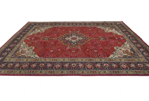 Vintage Red Floral Traditional 8X11 Tabriz Persian Rug