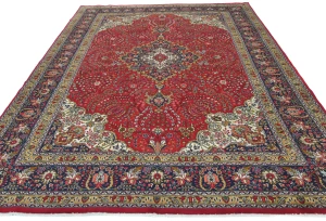 Vintage Red Floral Traditional 8X11 Tabriz Persian Rug
