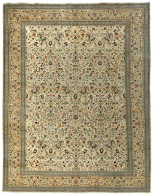 Vintage Cream Floral Traditional 9X12 Tabriz Persian Rug