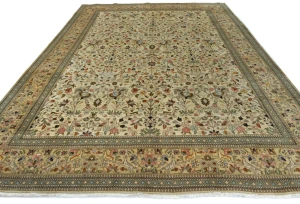 Vintage Cream Floral Traditional 9X12 Tabriz Persian Rug