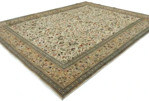 Vintage Cream Floral Traditional 9X12 Tabriz Persian Rug
