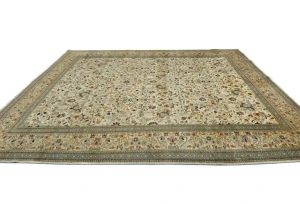 Vintage Cream Floral Traditional 9X12 Tabriz Persian Rug