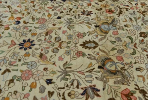 Vintage Cream Floral Traditional 9X12 Tabriz Persian Rug