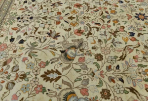 Vintage Cream Floral Traditional 9X12 Tabriz Persian Rug