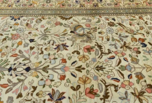 Vintage Cream Floral Traditional 9X12 Tabriz Persian Rug