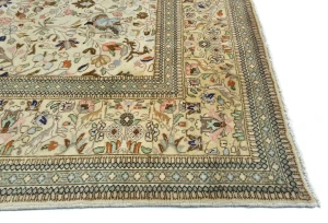 Vintage Cream Floral Traditional 9X12 Tabriz Persian Rug